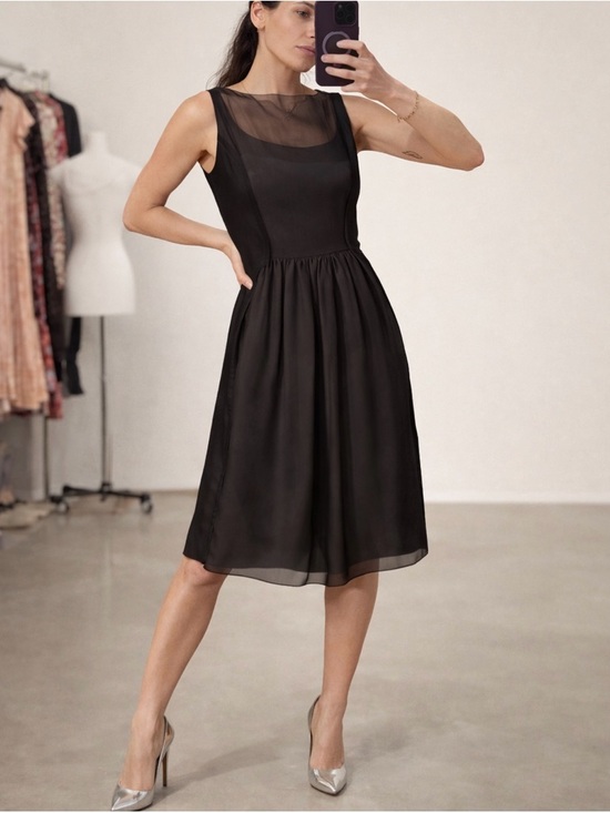 Giambattista Valli Dresses & Skirts - Giambattista Valli Black Silk Wool Illusion Mesh Panel Dress Sleeveless Midi